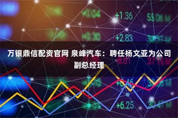 万银鼎信配资官网 泉峰汽车：聘任杨文亚为公司副总经理