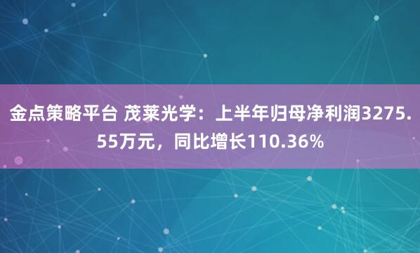 金点策略平台 茂莱光学：上半年归母净利润3275.55万元，同比增长110.36%